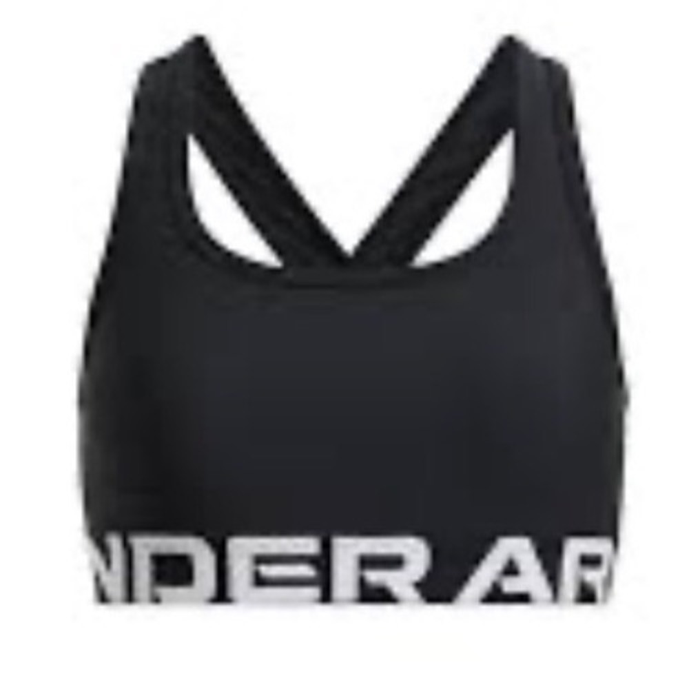 Under Armour Youth Girls HeatGear Crossback Sports Bra Black White YL Large
